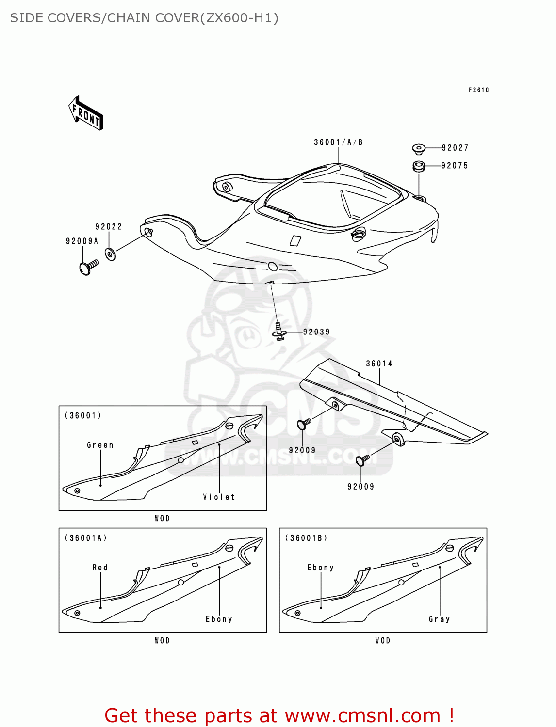 SIDE COVERS/CHAIN COVER(ZX600-H1) ZX600H1 NINJA ZX6R 1998 FG ST
