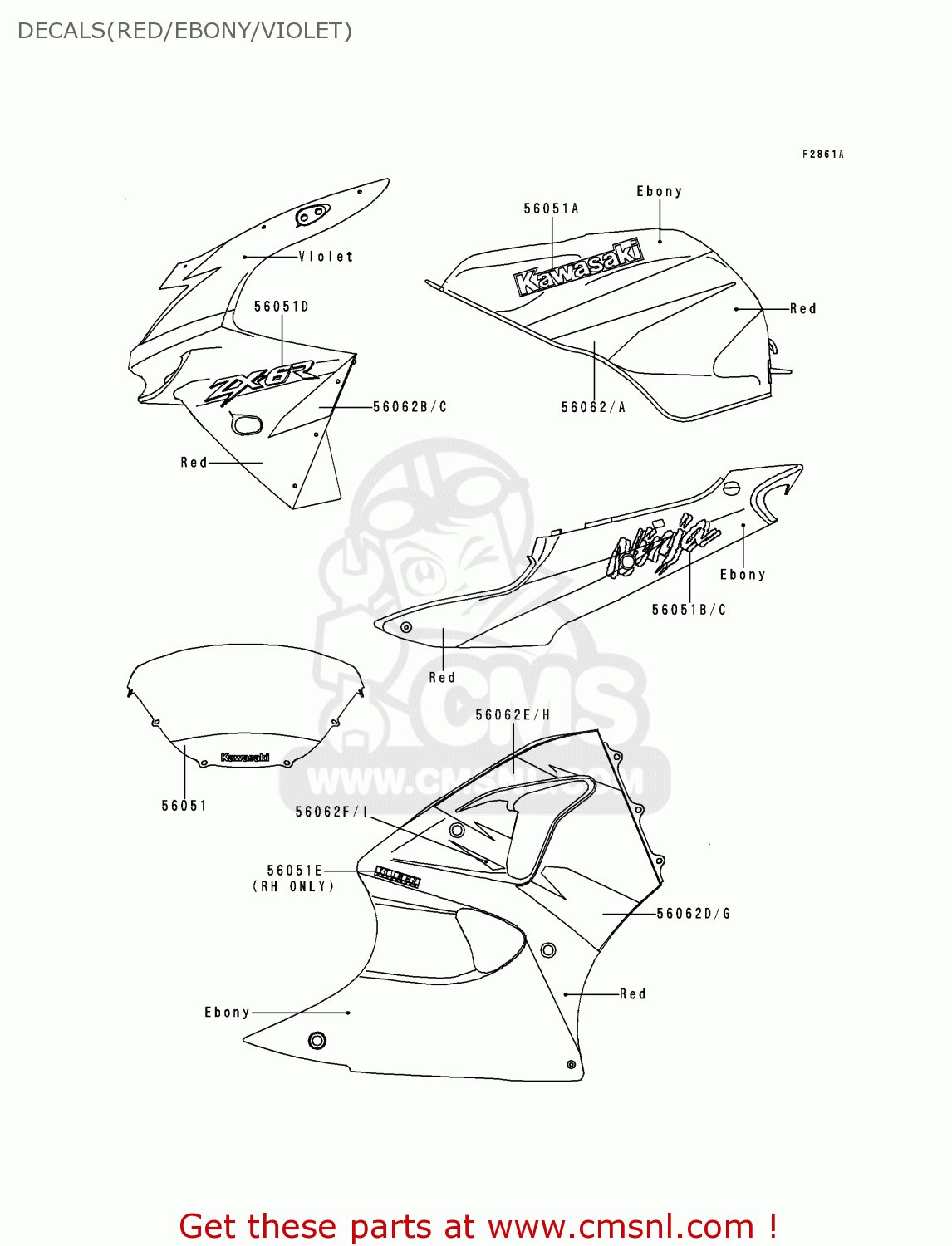 DECALS(RED/EBONY/VIOLET) ZX600H1 NINJA ZX6R 1998 FG ST