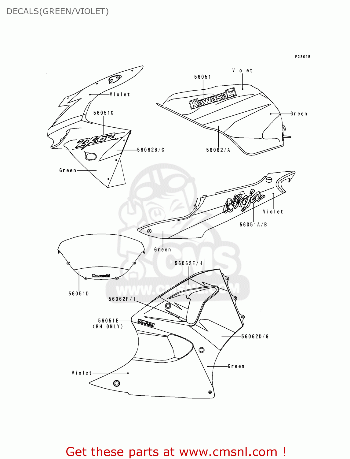 DECALS(GREEN/VIOLET) ZX600H1 NINJA ZX6R 1998 FG ST