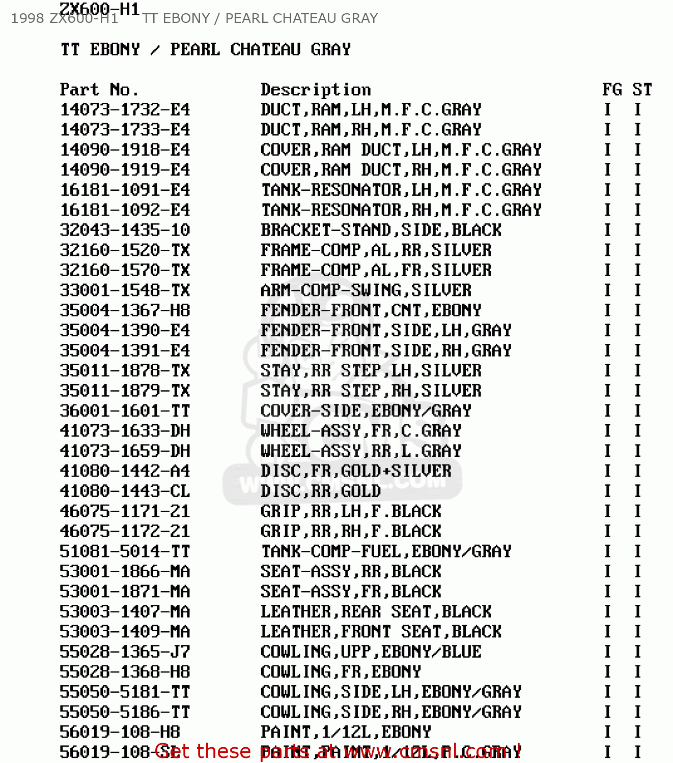 1998 ZX600-H1     TT EBONY / PEARL CHATEAU GRAY ZX600H1 NINJA ZX6R 1998 FG ST