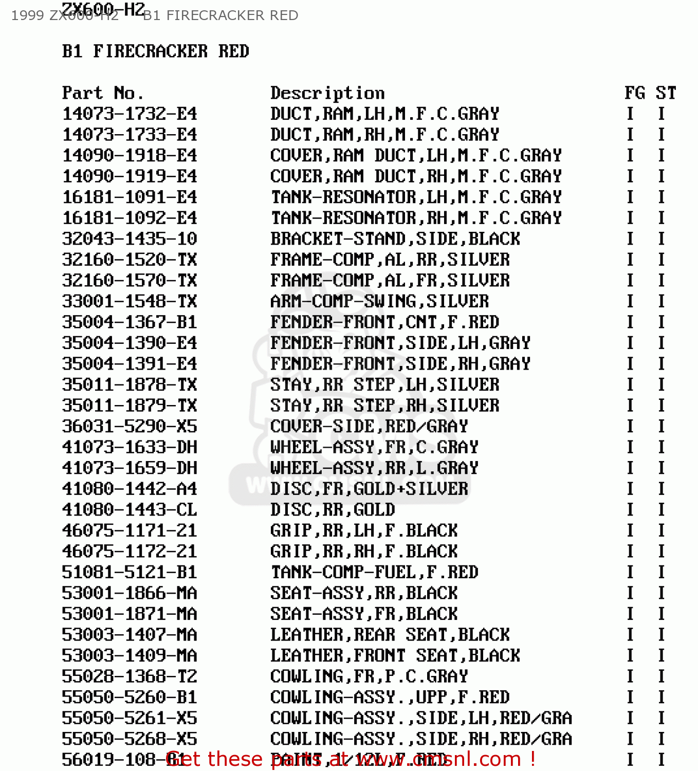 1999 ZX600-H2     B1 FIRECRACKER RED ZX600H1 NINJA ZX6R 1998 FG ST