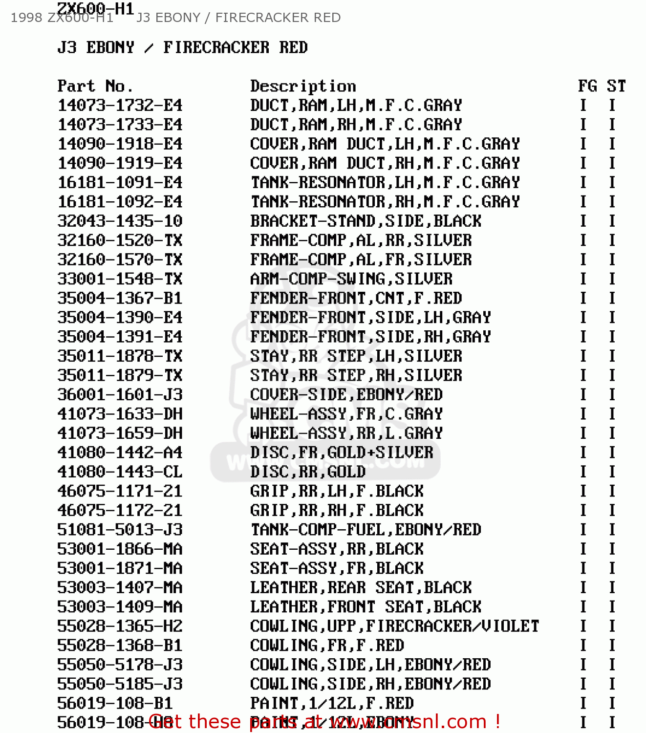 1998 ZX600-H1     J3 EBONY / FIRECRACKER RED ZX600H2 NINJA ZX6R 1999 FG ST