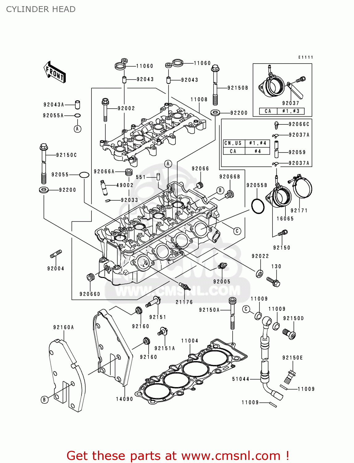 CYLINDER HEAD ZX600J1 NINJA ZX6R 2000 USA CALIFORNIA CANADA