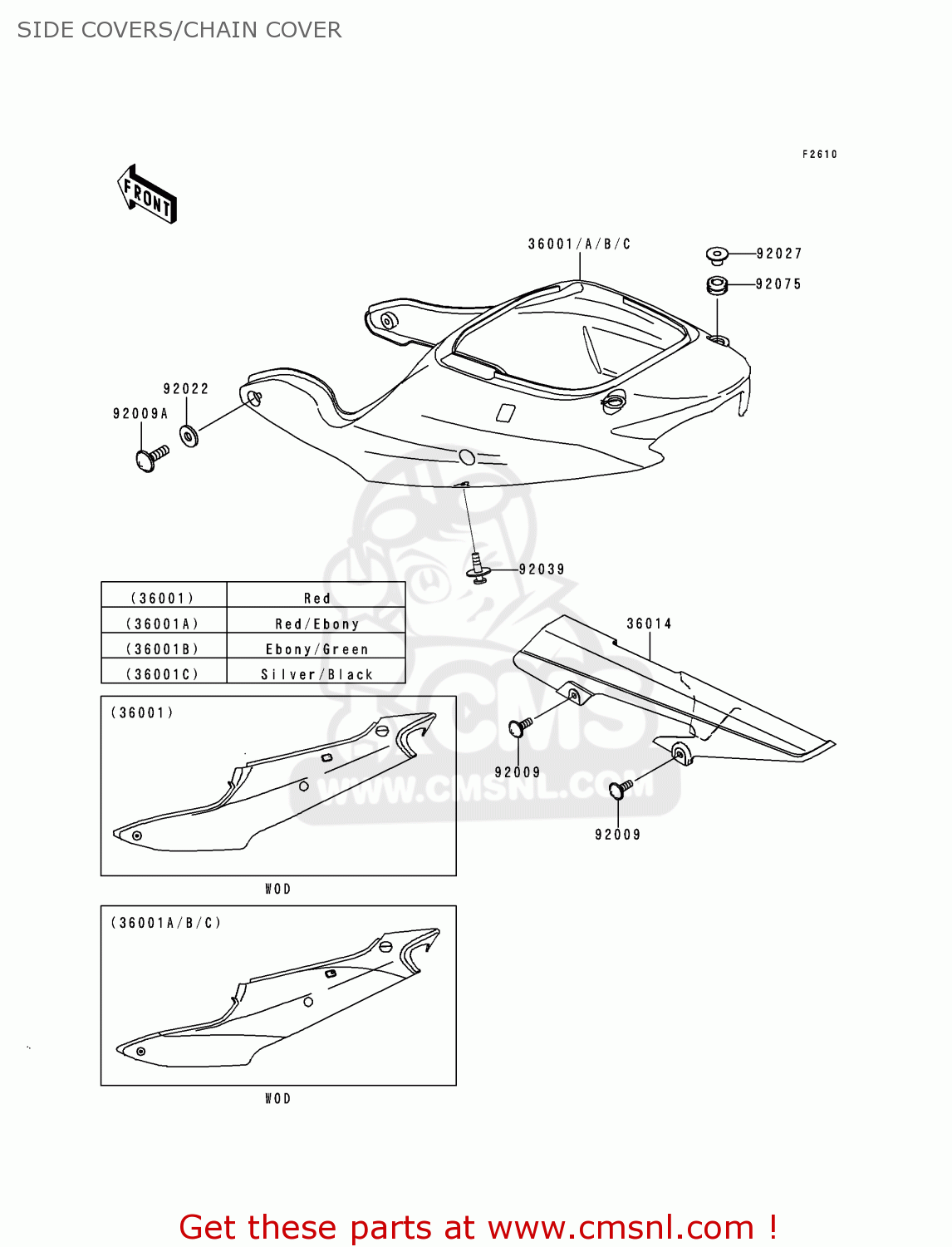 SIDE COVERS/CHAIN COVER ZX600J1 NINJA ZX6R 2000 USA CALIFORNIA CANADA
