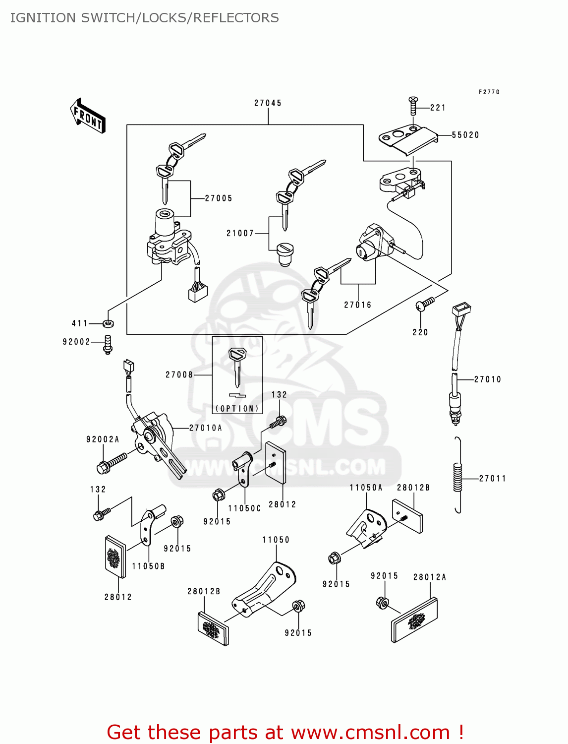 IGNITION SWITCH/LOCKS/REFLECTORS ZX600J1 NINJA ZX6R 2000 USA CALIFORNIA CANADA