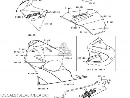 DECALS(SILVER/BLACK) - ZX600J1 NINJA ZX6R 2000 USA CALIFORNIA CANADA