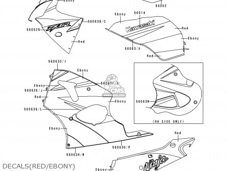 DECALS(RED/EBONY) - ZX600J1 NINJA ZX6R 2000 USA CALIFORNIA CANADA