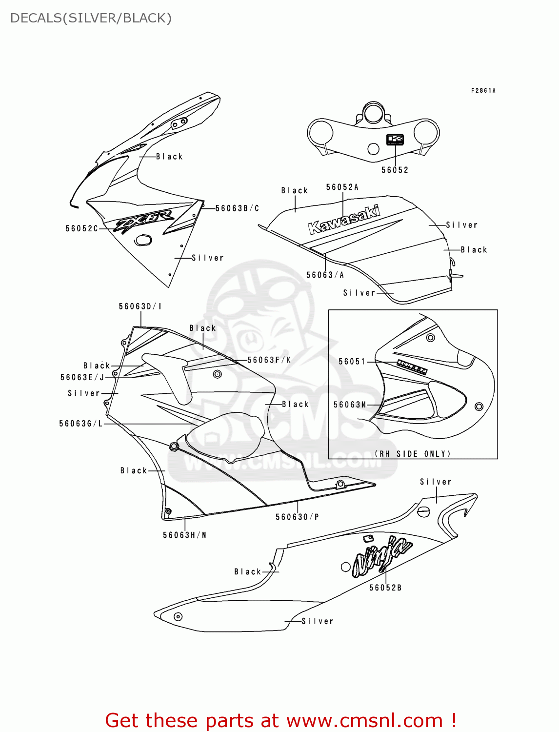 DECALS(SILVER/BLACK) ZX600J1H NINJA ZX6R 2000 EUROPE UK FR IS NR