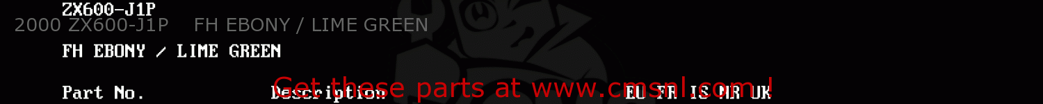 2000 ZX600-J1P    FH EBONY / LIME GREEN ZX600J1H NINJA ZX6R 2000 EUROPE UK FR IS NR