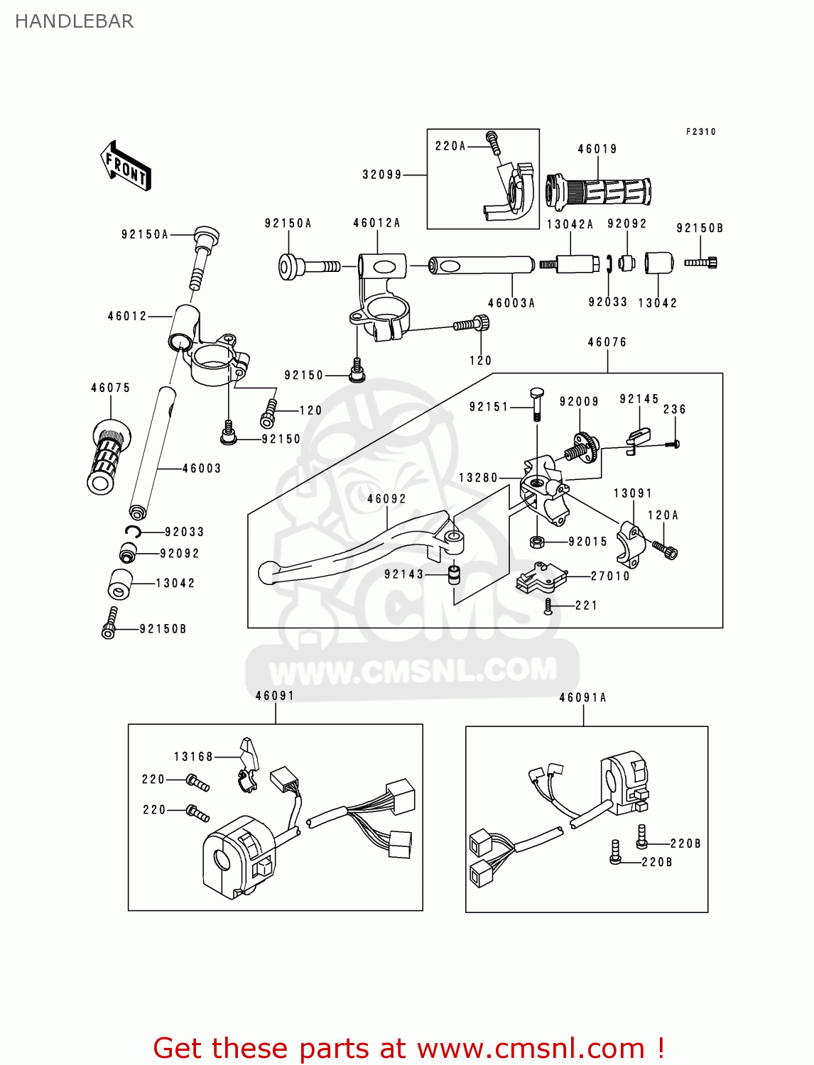 HANDLEBAR ZX600J1P NINJA ZX6R 2000 EUROPE UK FR IS NR