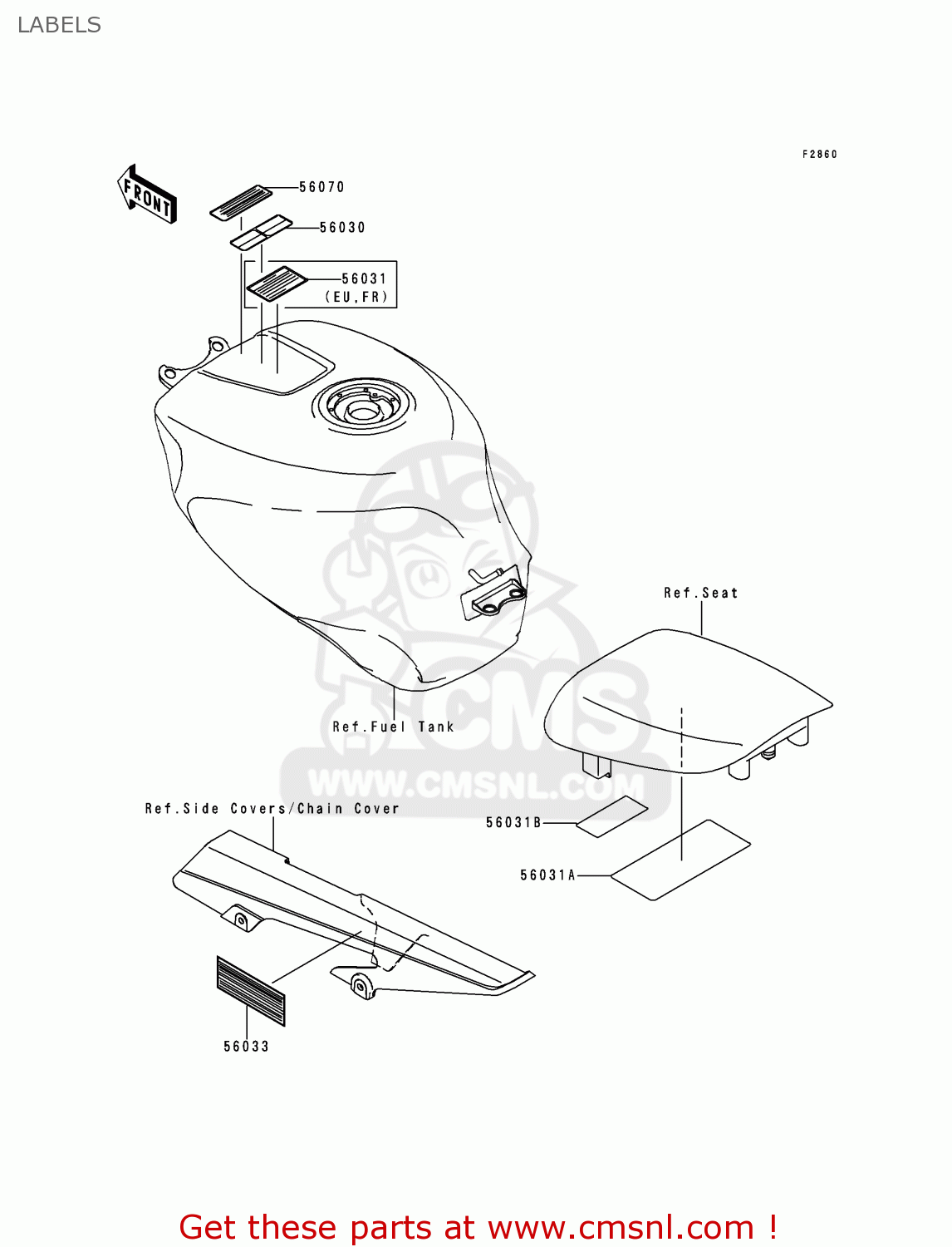 LABELS ZX600J1P NINJA ZX6R 2000 EUROPE UK FR IS NR