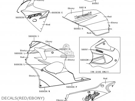 DECALS(RED/EBONY) - ZX600J1P NINJA ZX6R 2000 EUROPE UK FR IS NR