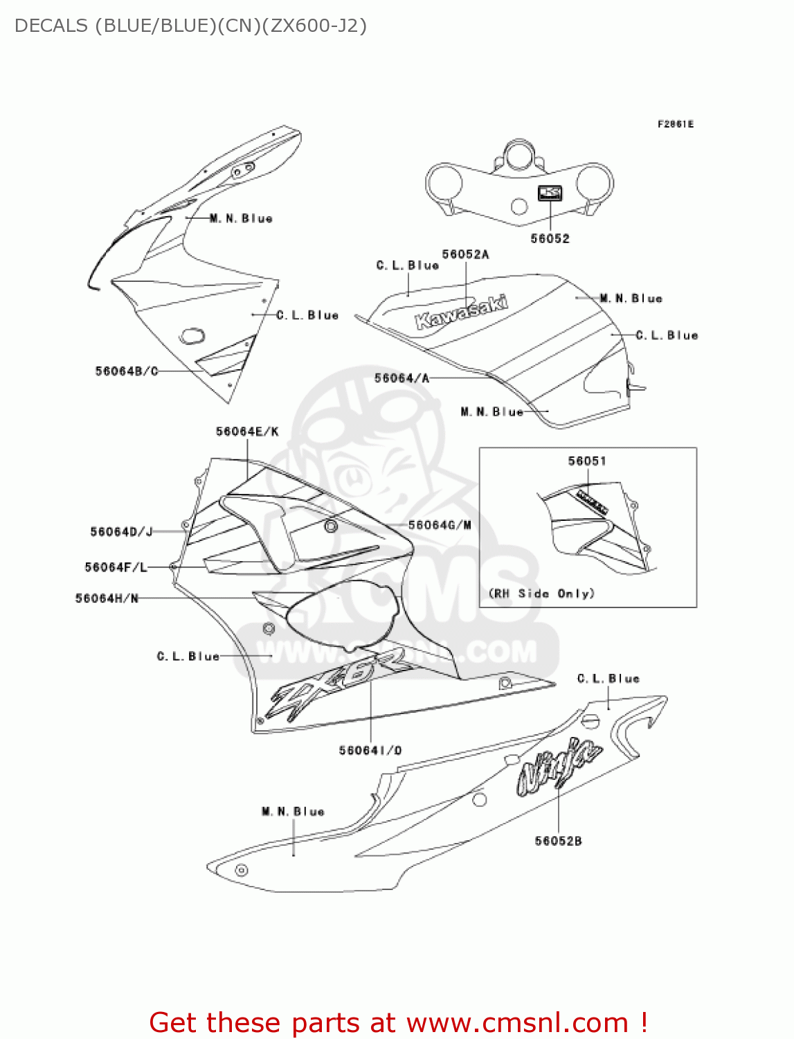 DECALS (BLUE/BLUE)(CN)(ZX600-J2) ZX600J2 NINJA ZX6R 2001 USA CALIFORNIA CANADA
