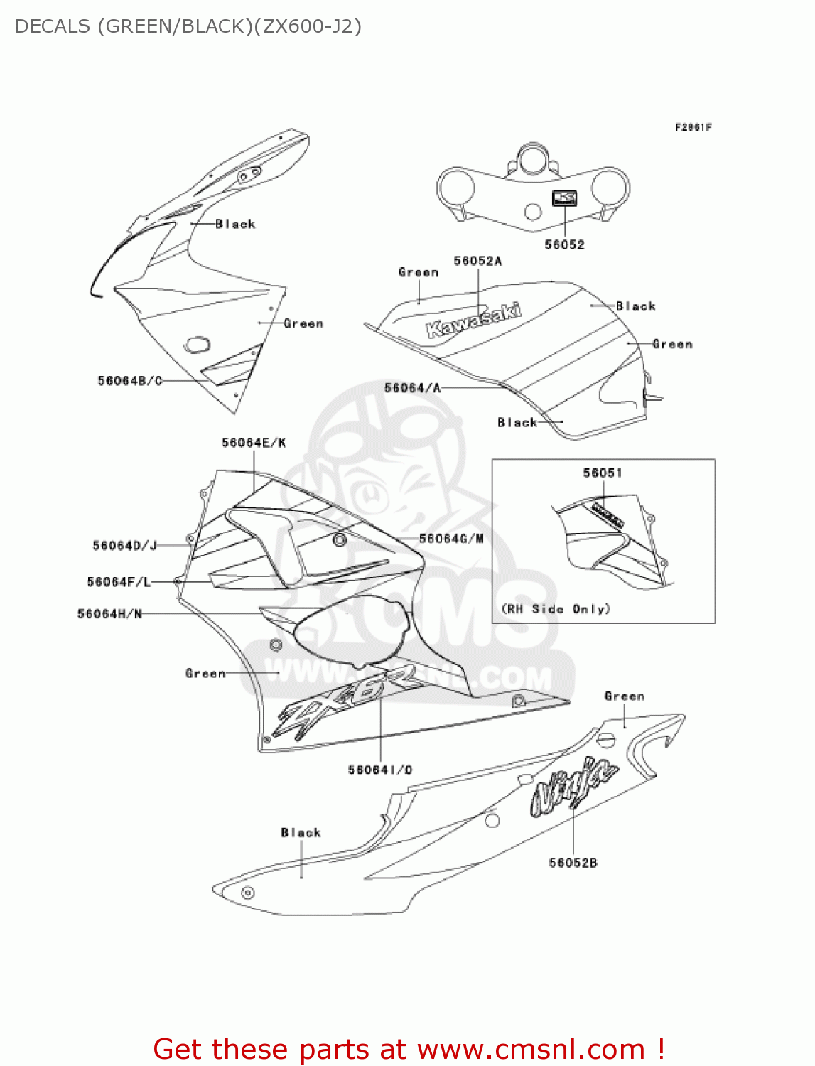 DECALS (GREEN/BLACK)(ZX600-J2) ZX600J2 NINJA ZX6R 2001 USA CALIFORNIA CANADA