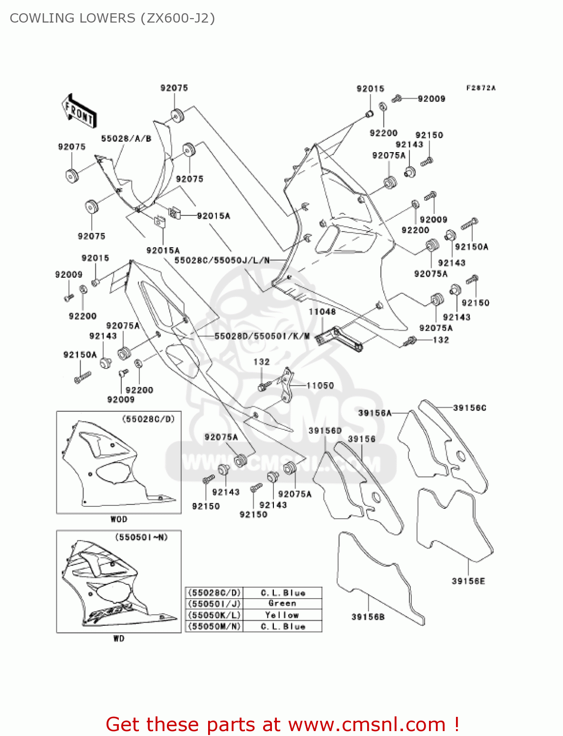 COWLING LOWERS (ZX600-J2) ZX600J2 NINJA ZX6R 2001 USA CALIFORNIA CANADA