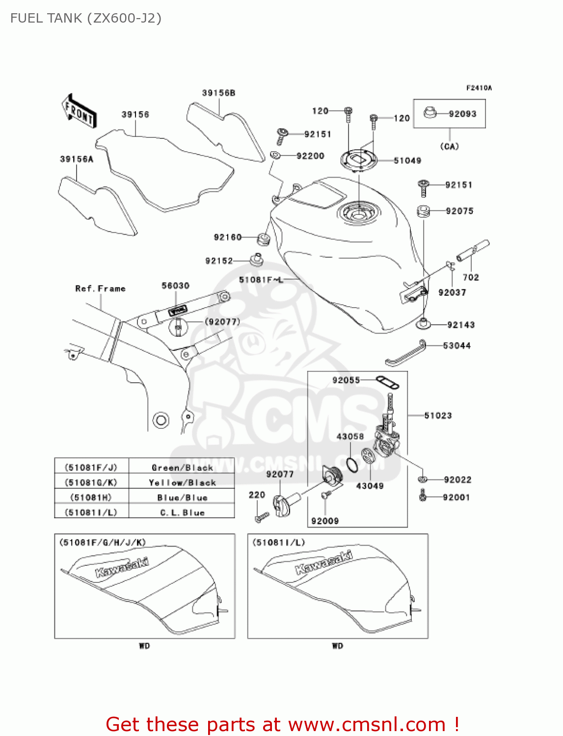 FUEL TANK (ZX600-J2) ZX600J2 NINJA ZX6R 2001 USA CALIFORNIA CANADA