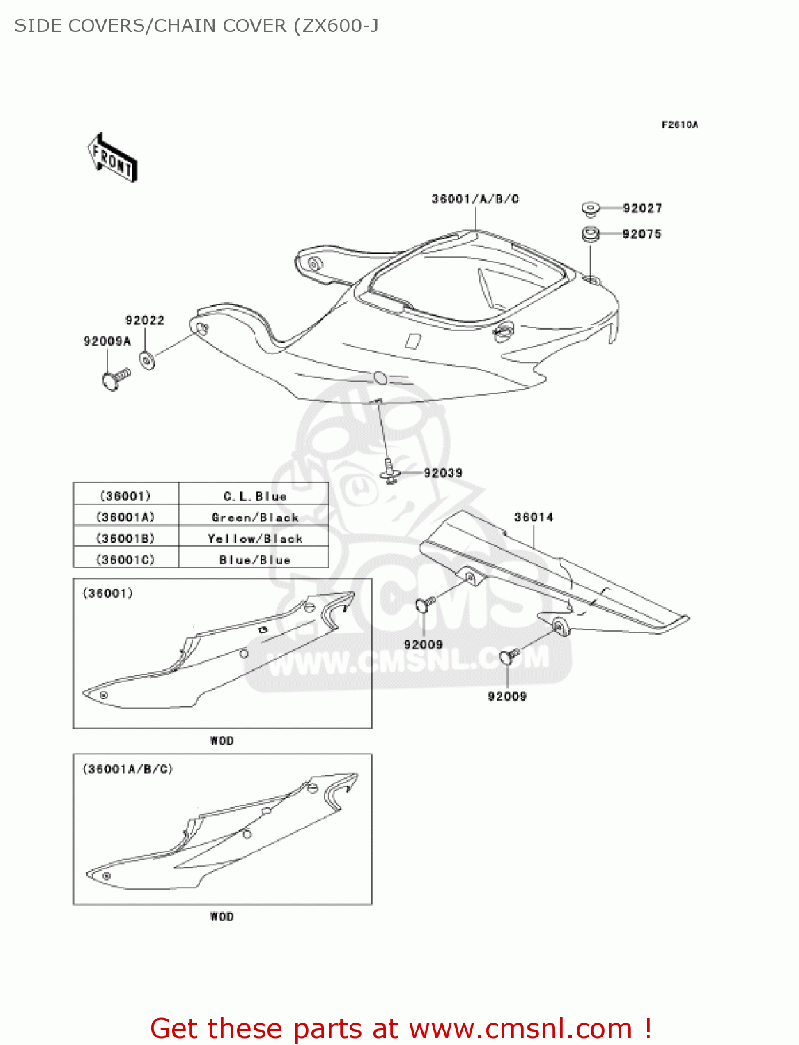 SIDE COVERS/CHAIN COVER (ZX600-J ZX600J2 NINJA ZX6R 2001 USA CALIFORNIA CANADA
