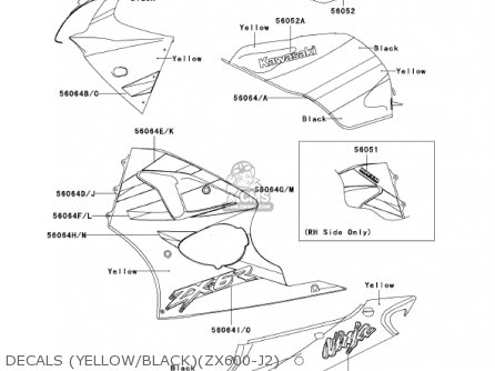 DECALS (YELLOW/BLACK)(ZX600-J2) - ZX600J2 NINJA ZX6R 2001 USA CALIFORNIA CANADA