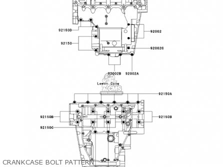 CRANKCASE BOLT PATTERN - ZX600J2 NINJA ZX6R 2001 USA CALIFORNIA CANADA