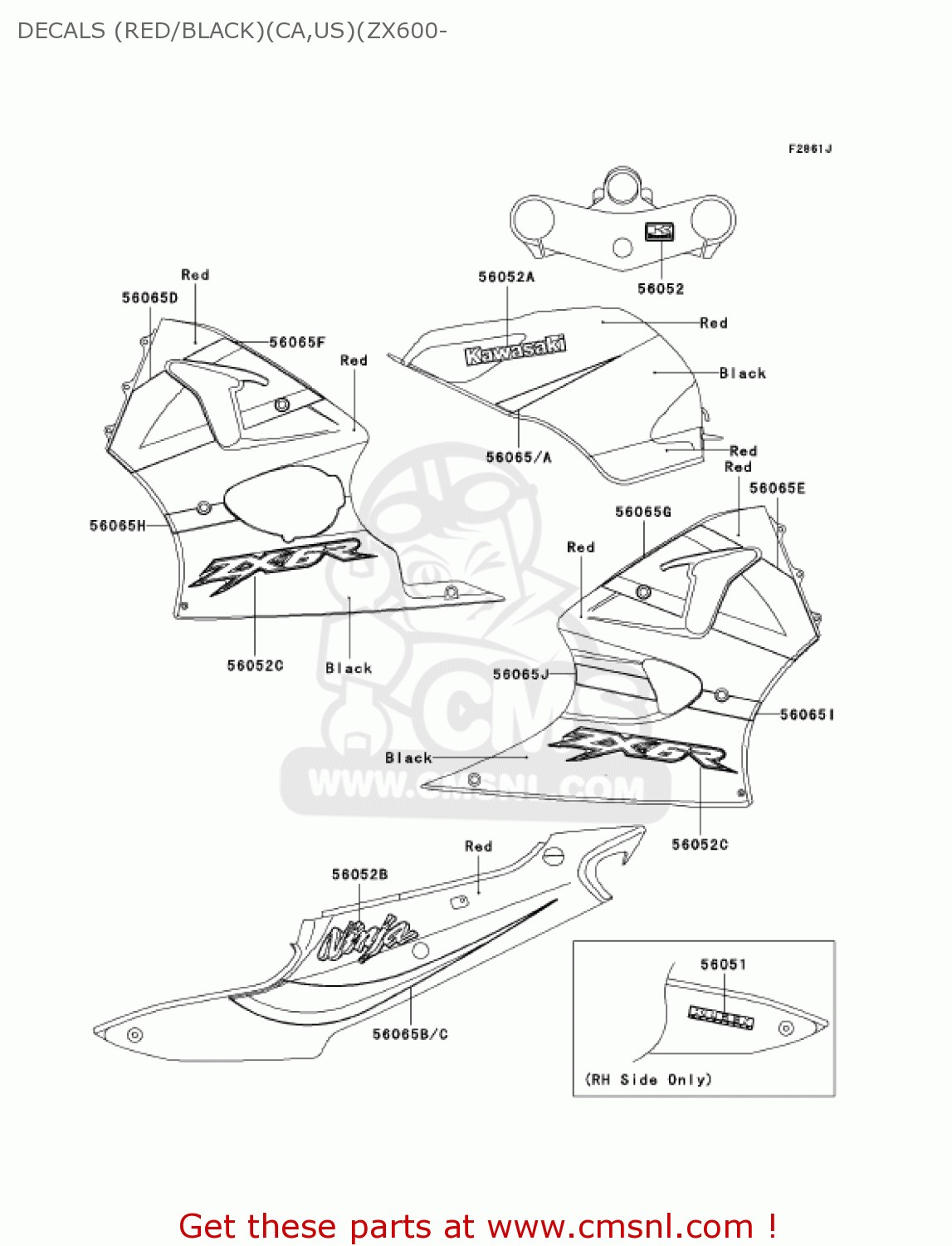 DECALS (RED/BLACK)(CA,US)(ZX600- ZX600J3 NINJA ZX6R 2002 USA CALIFORNIA CANADA