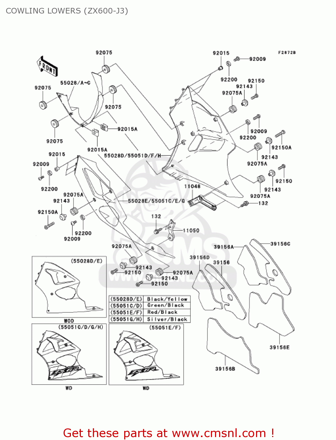 COWLING LOWERS (ZX600-J3) ZX600J3 NINJA ZX6R 2002 USA CALIFORNIA CANADA