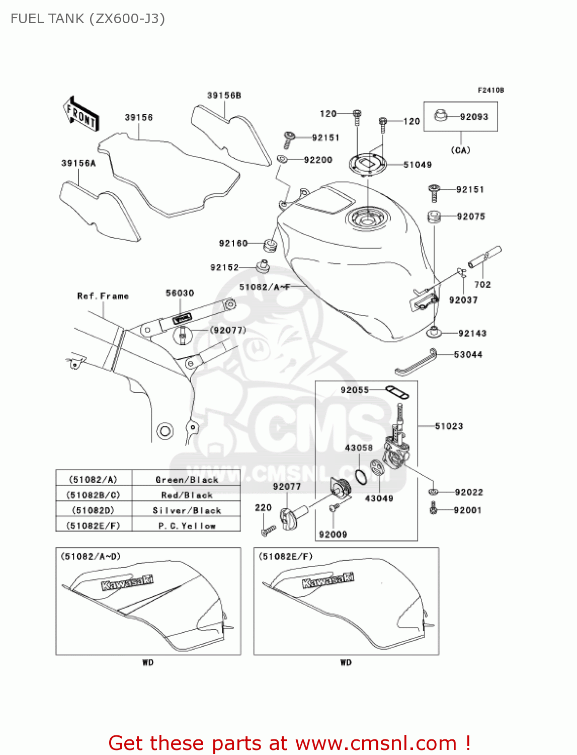 FUEL TANK (ZX600-J3) ZX600J3 NINJA ZX6R 2002 USA CALIFORNIA CANADA