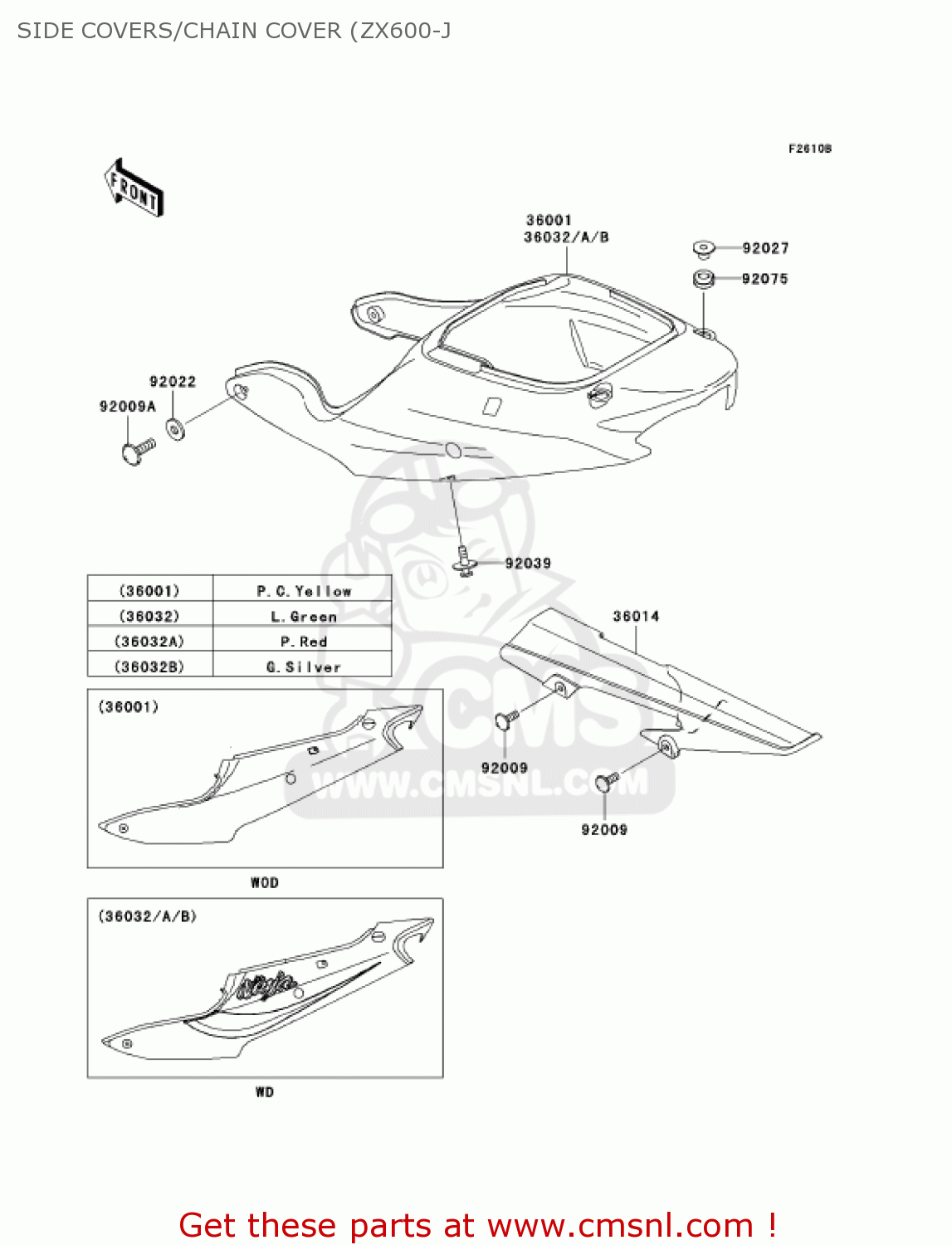 SIDE COVERS/CHAIN COVER (ZX600-J ZX600J3 NINJA ZX6R 2002 USA CALIFORNIA CANADA