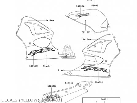 DECALS (YELLOW)(ZX600-J3) - ZX600J3 NINJA ZX6R 2002 USA CALIFORNIA CANADA