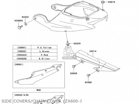 SIDE COVERS/CHAIN COVER (ZX600-J - ZX600J3 NINJA ZX6R 2002 USA CALIFORNIA CANADA