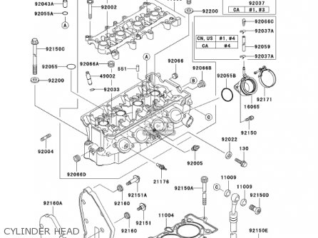 CYLINDER HEAD - ZX600J3 NINJA ZX6R 2002 USA CALIFORNIA CANADA