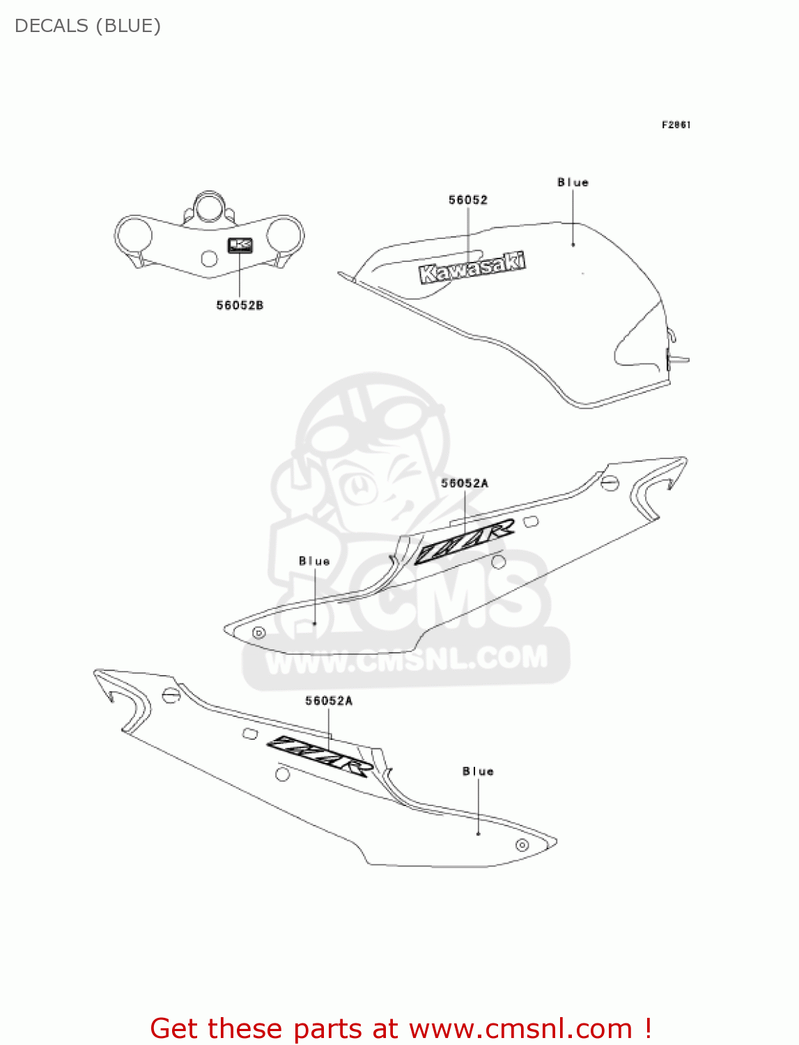 DECALS (BLUE) ZX600J4 ZZR600 2005 USA CALIFORNIA