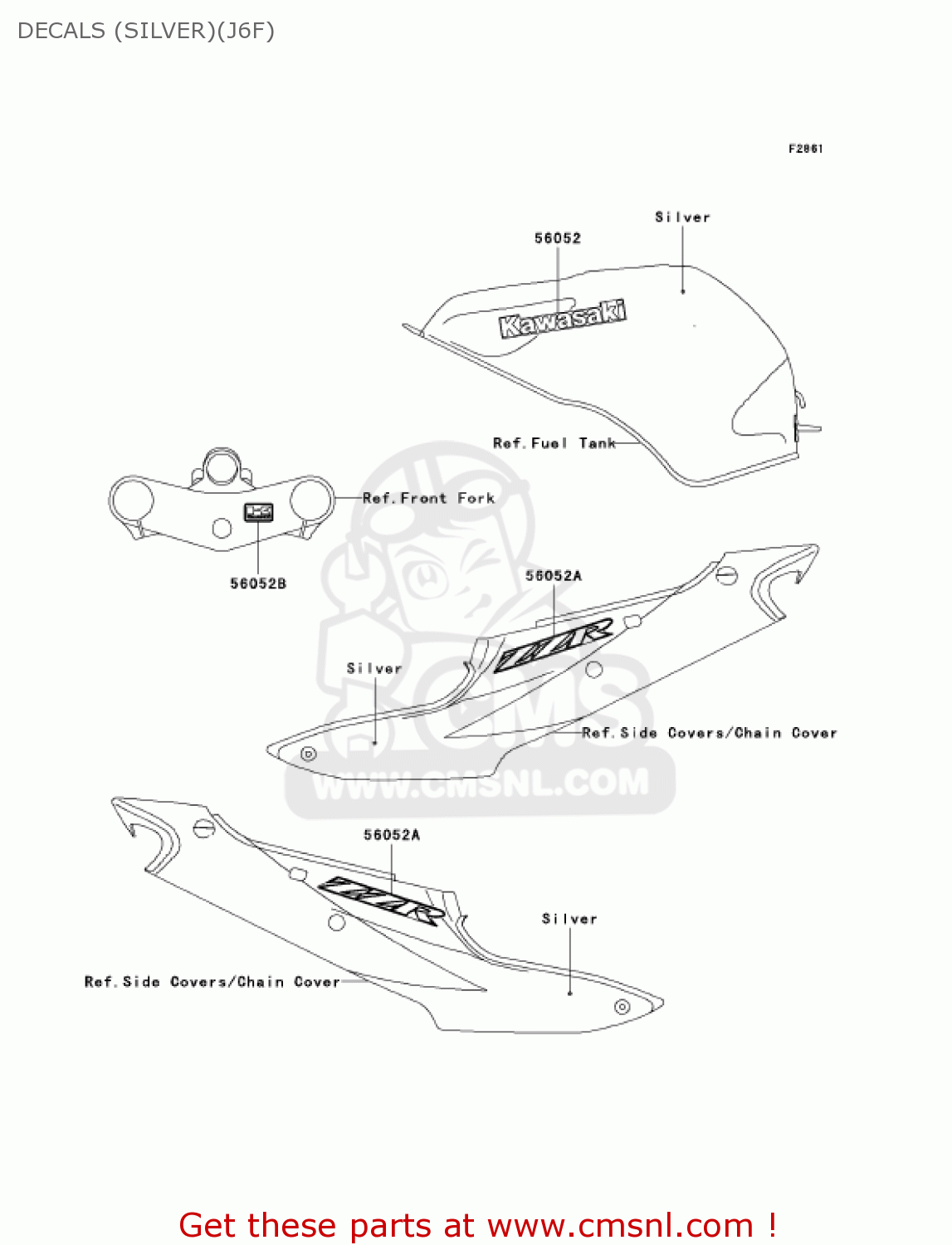 DECALS (SILVER)(J6F) ZX600J6F ZZR600 2006 USA CALIFORNIA CANADA