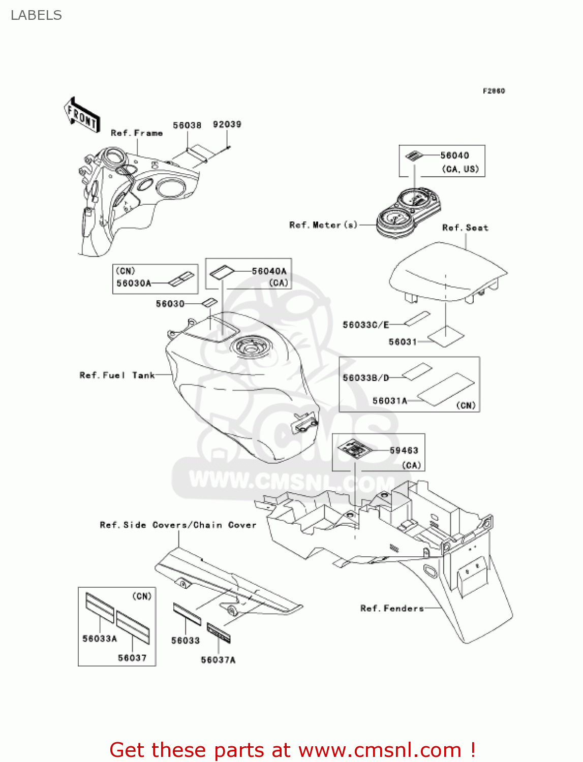 LABELS ZX600J7F ZZR600 2007 USA CALIFORNIA CANADA