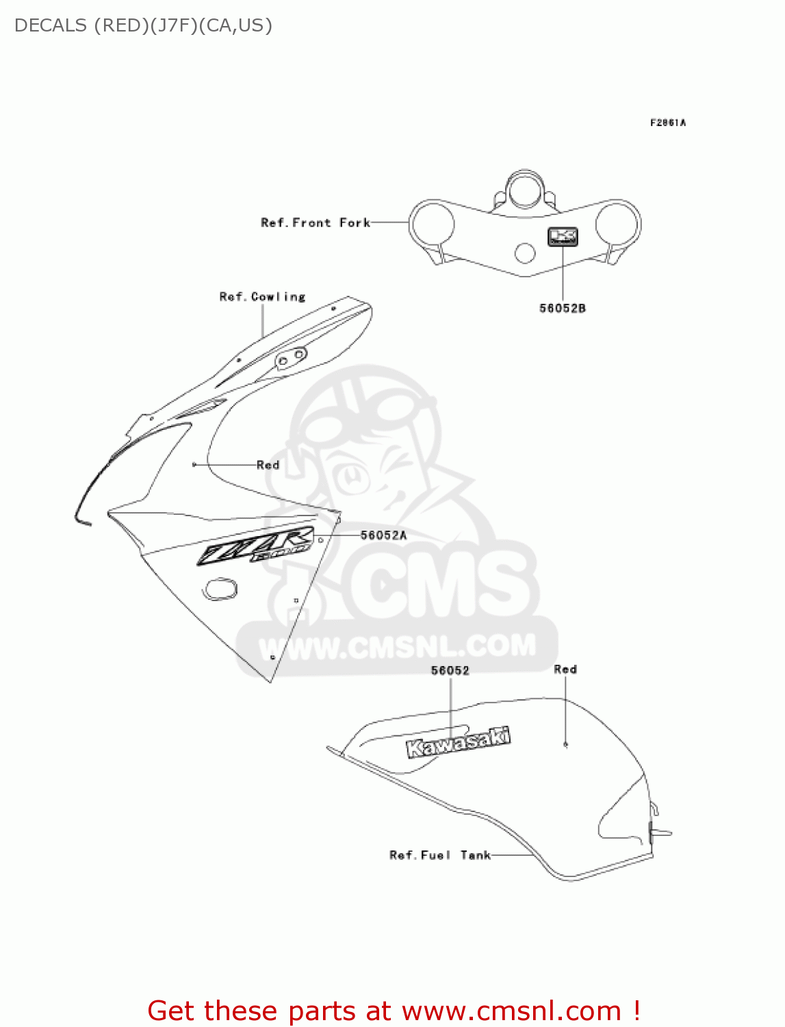 DECALS (RED)(J7F)(CA,US) ZX600J7F ZZR600 2007 USA CALIFORNIA CANADA