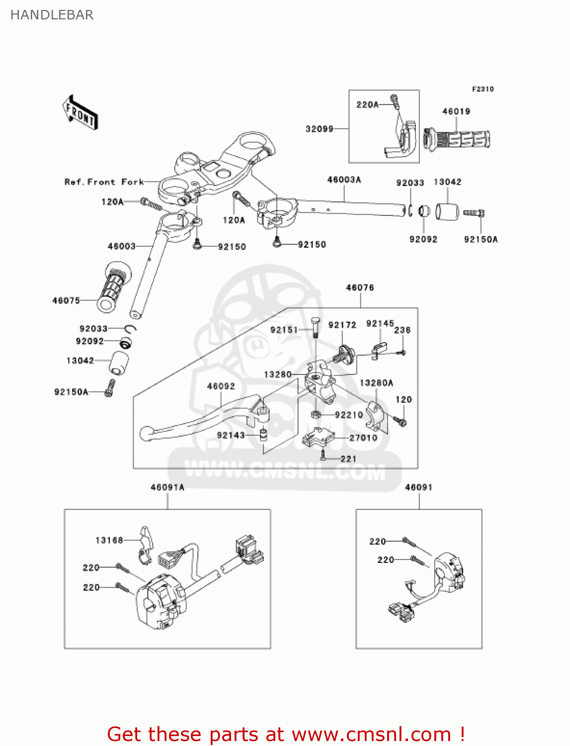 HANDLEBAR ZX600K1 NINJA ZX6RR 2003 USA CALIFORNIA CANADA