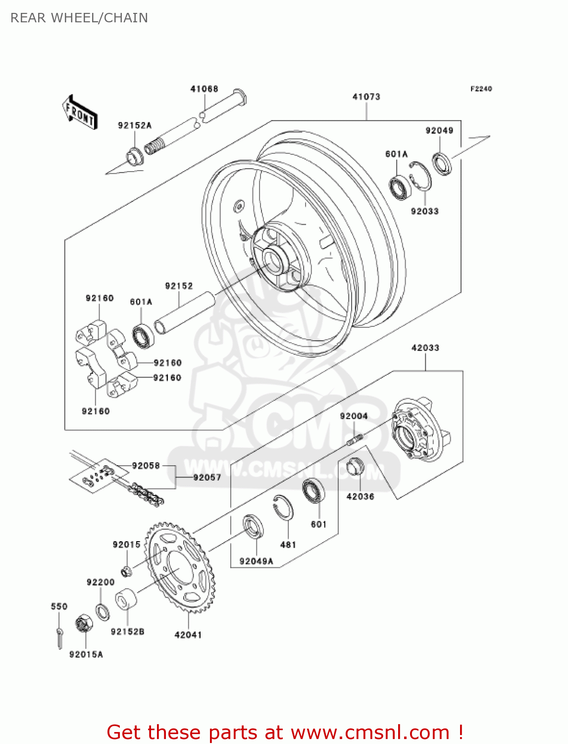 REAR WHEEL/CHAIN ZX600K1 NINJA ZX6RR 2003 USA CALIFORNIA CANADA