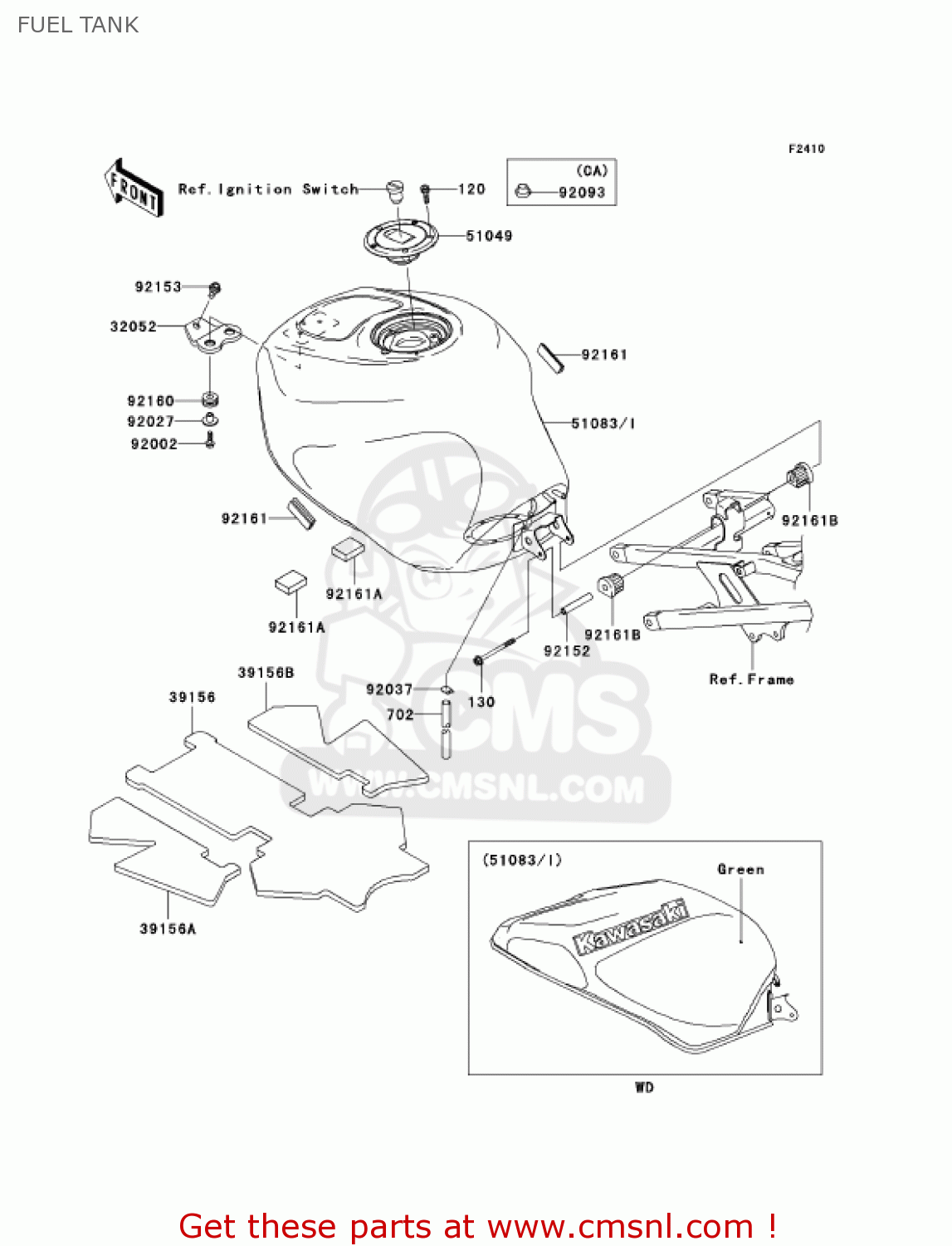 FUEL TANK ZX600K1 NINJA ZX6RR 2003 USA CALIFORNIA CANADA