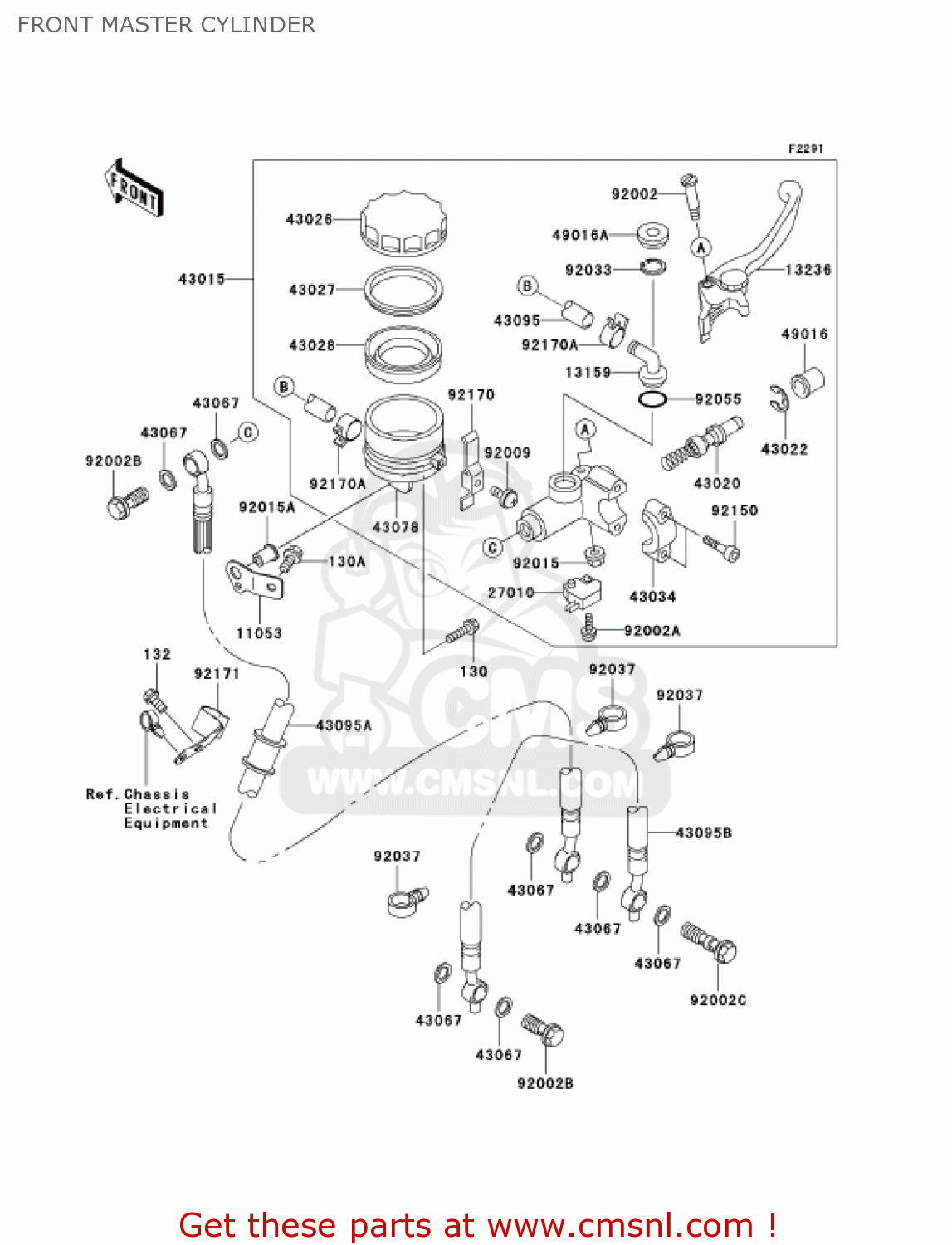 FRONT MASTER CYLINDER ZX600K1 NINJA ZX6RR 2003 USA CALIFORNIA CANADA