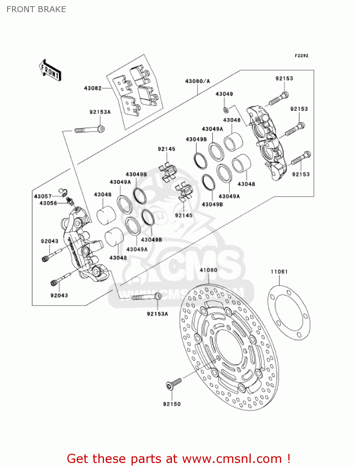 FRONT BRAKE ZX600K1 NINJA ZX6RR 2003 USA CALIFORNIA CANADA