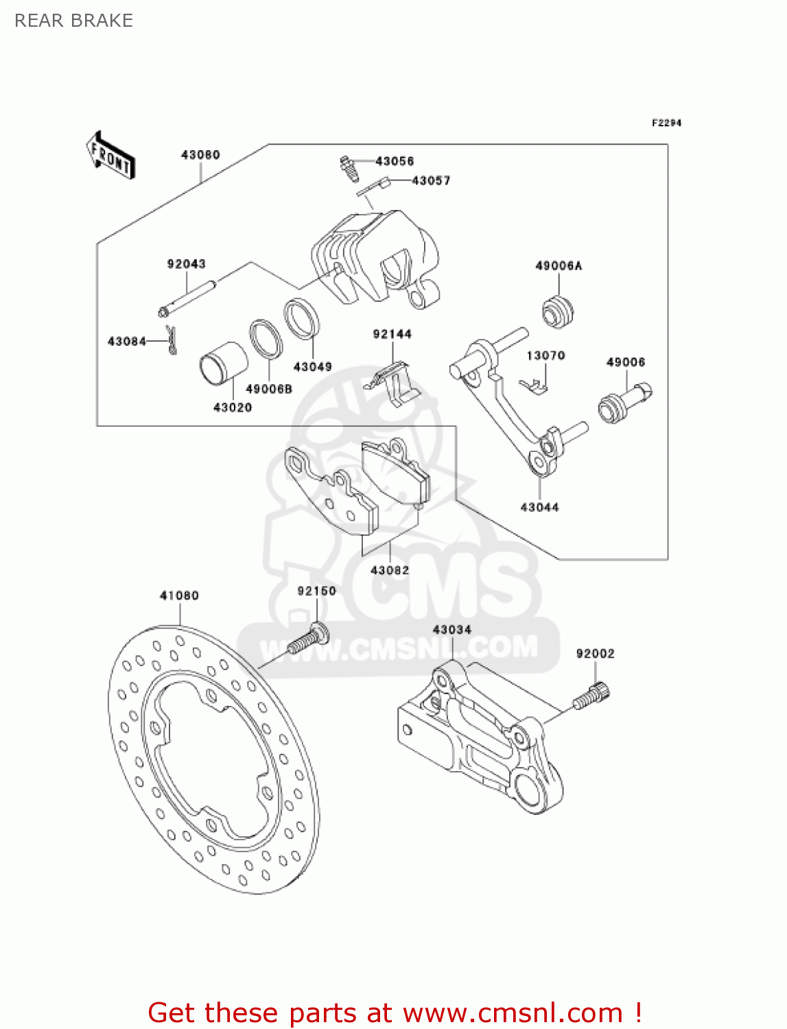 REAR BRAKE ZX600K1 NINJA ZX6RR 2003 USA CALIFORNIA CANADA