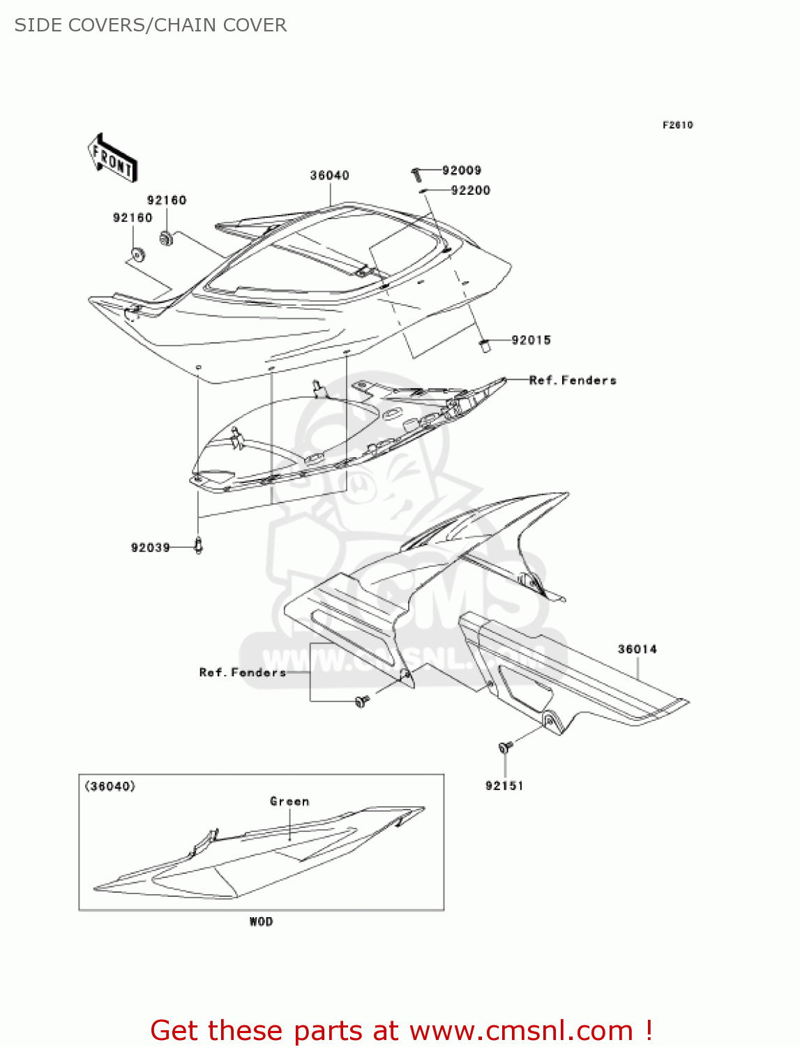 SIDE COVERS/CHAIN COVER ZX600K1 NINJA ZX6RR 2003 USA CALIFORNIA CANADA