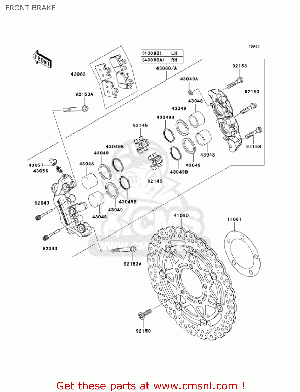 FRONT BRAKE ZX600N1 NINJA ZX6RR 2005 USA CALIFORNIA CANADA