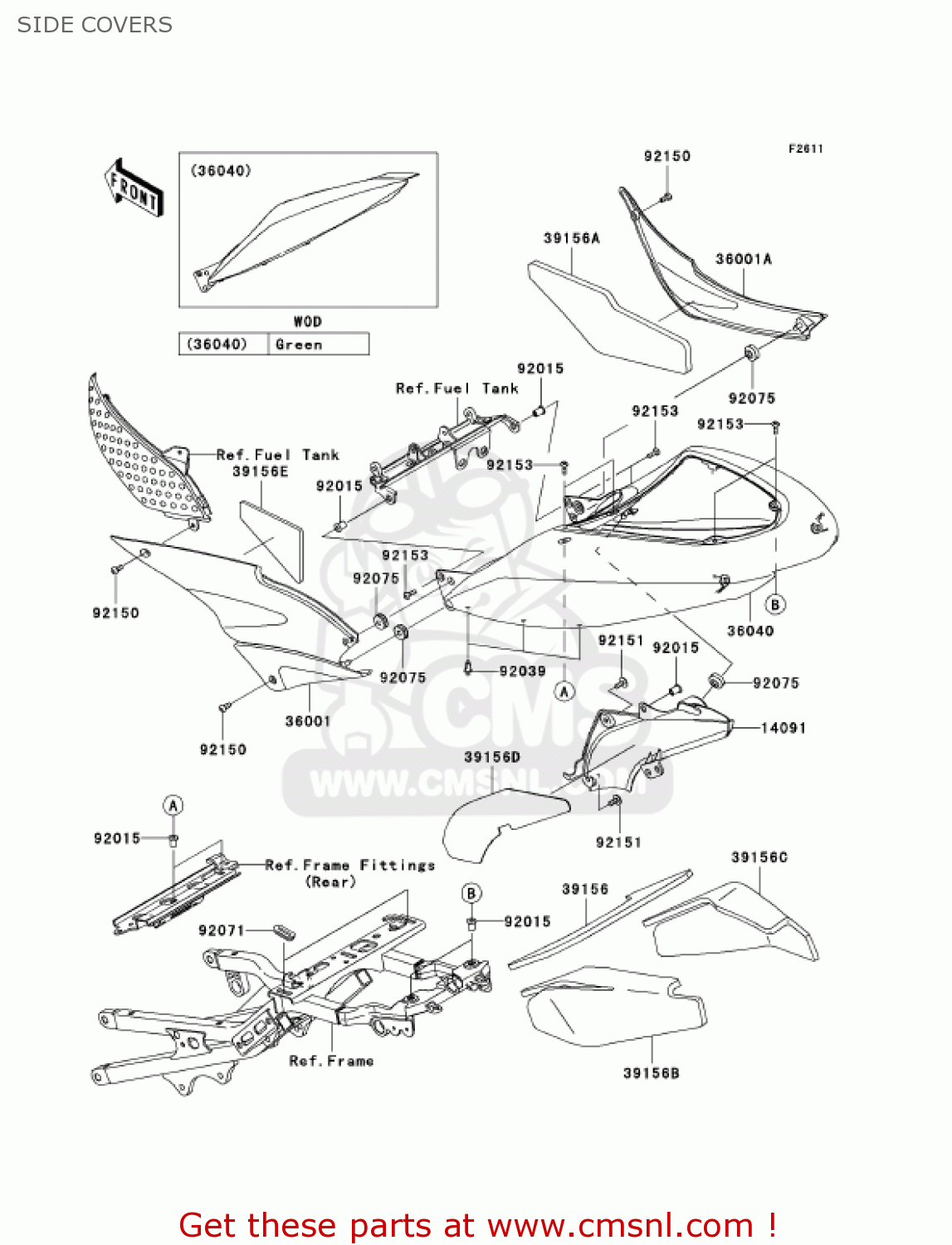 SIDE COVERS ZX600N1 NINJA ZX6RR 2005 USA CALIFORNIA CANADA