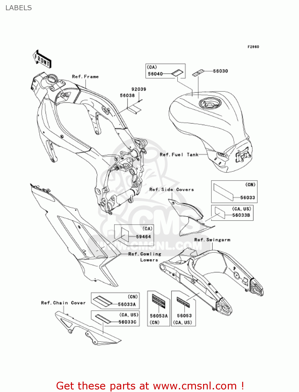 LABELS ZX636B1 NINJA ZX6R 2003 USA CALIFORNIA CANADA