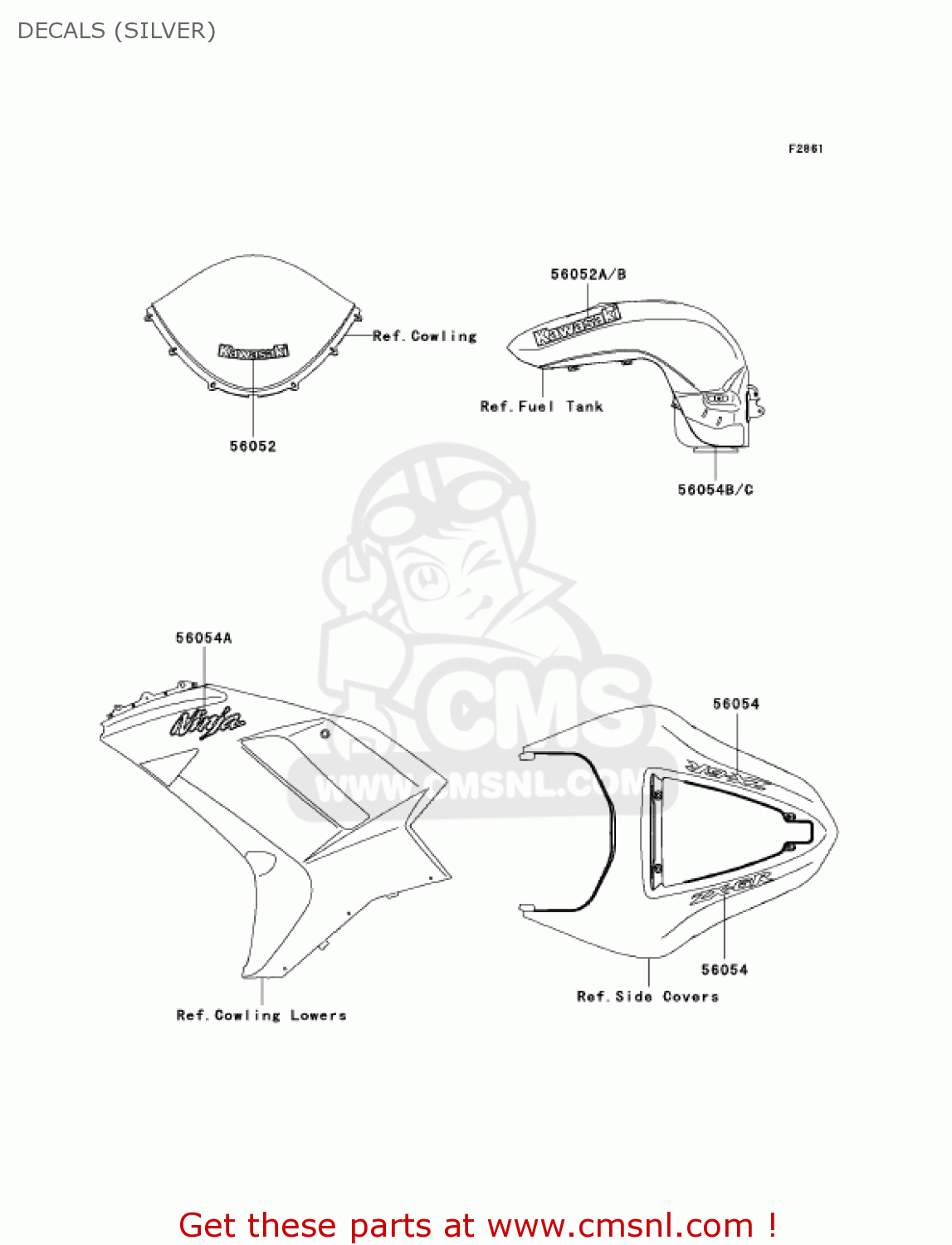 DECALS (SILVER) ZX636B1 NINJA ZX6R 2003 USA CALIFORNIA CANADA