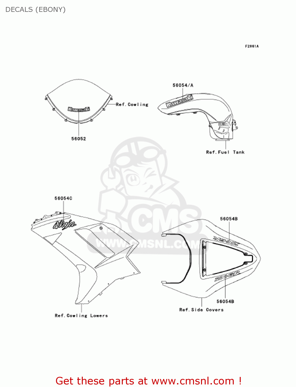 DECALS (EBONY) ZX636B1 NINJA ZX6R 2003 USA CALIFORNIA CANADA