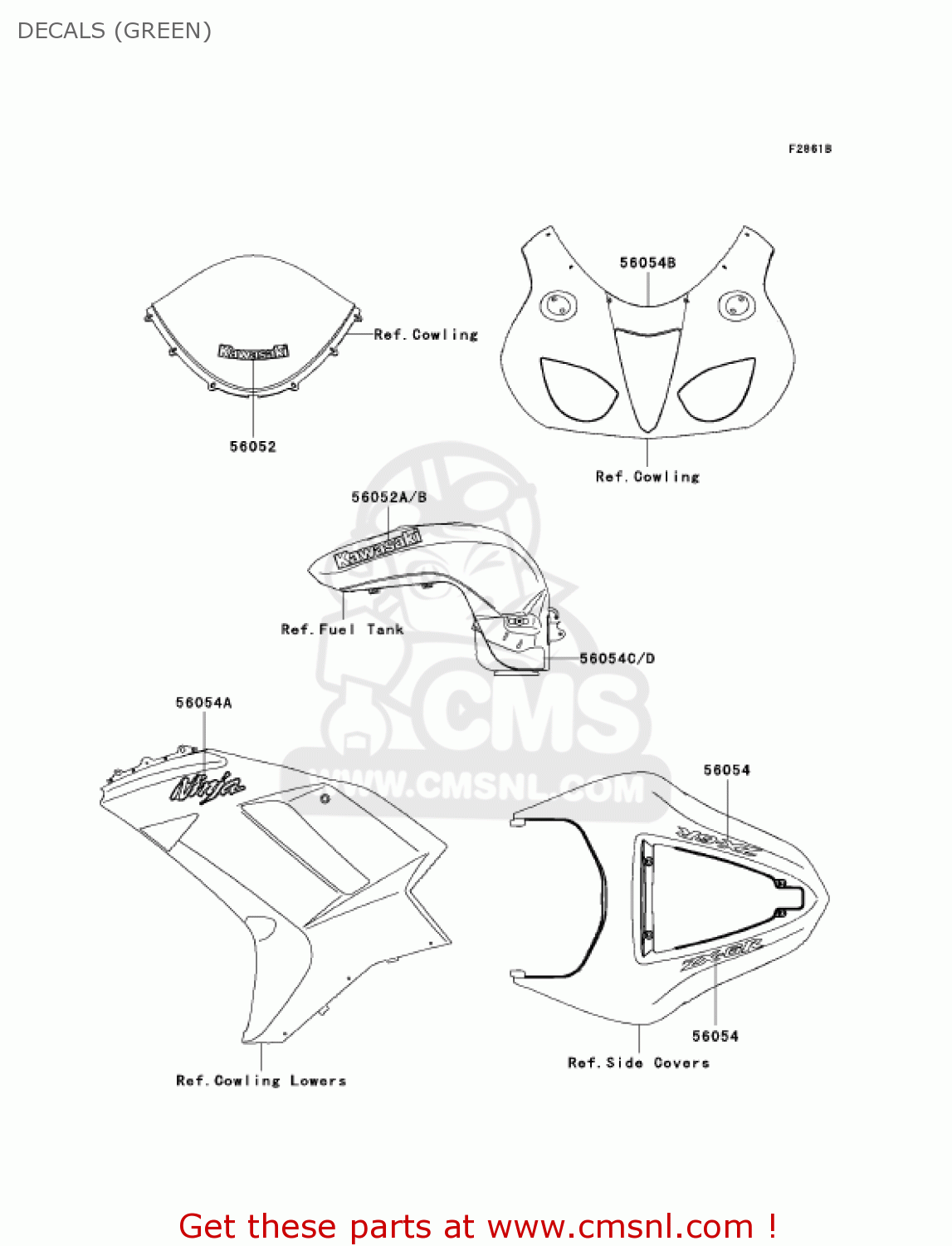 DECALS (GREEN) ZX636B1 NINJA ZX6R 2003 USA CALIFORNIA CANADA
