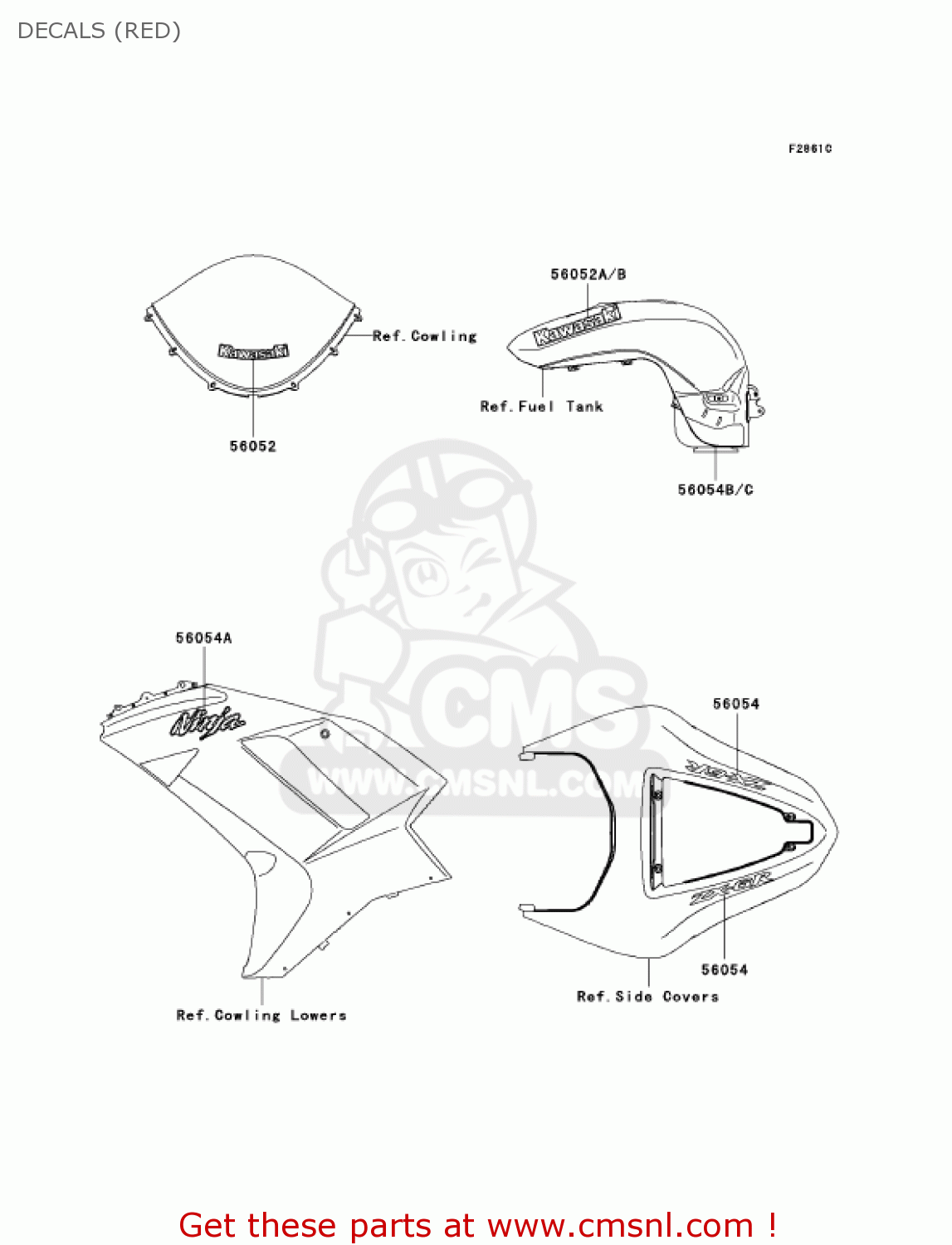 DECALS (RED) ZX636B1 NINJA ZX6R 2003 USA CALIFORNIA CANADA