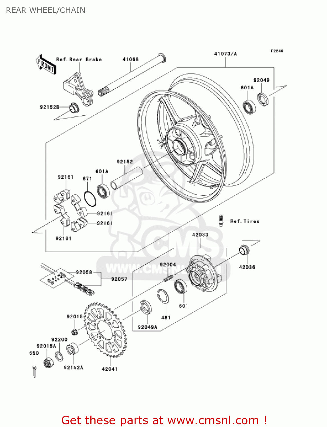 REAR WHEEL/CHAIN ZX636B1 NINJA ZX6R 2003 USA CALIFORNIA CANADA