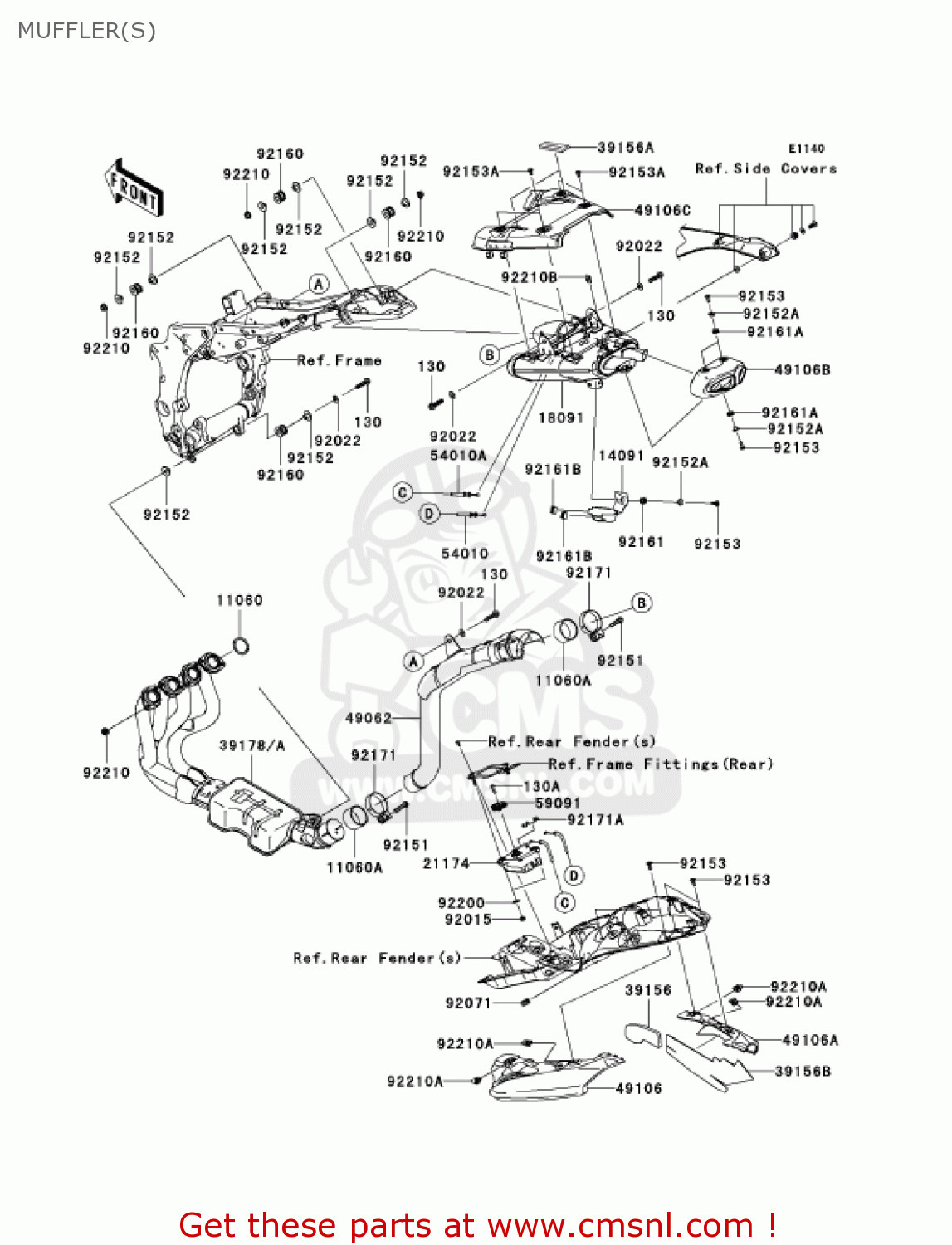 MUFFLER(S) ZX636B1 NINJA ZX6R 2003 USA CALIFORNIA CANADA